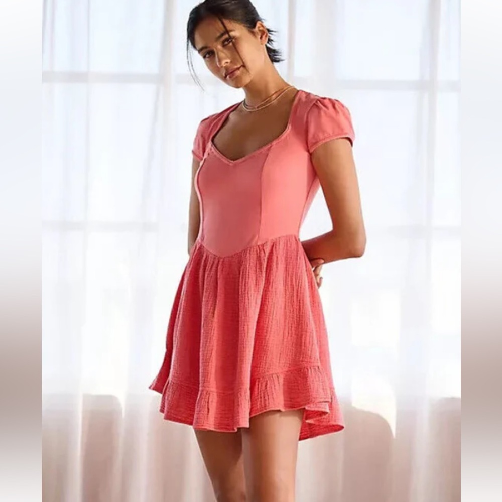 Pristine anthropologie mini nightgown/ summer dress. Bright coral pink